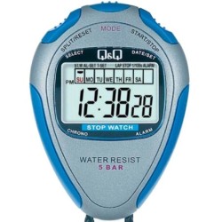Cronómetro Q&Q HS46 Fechador Alarma Split Rango hasta 24 hrs - Plata