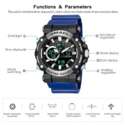 Reloj SMAEL Scan 8048 Hibrido Retroiluminado Multifunción - Azul
