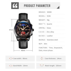Reloj SKMEI Moon 9236 Analógico Crono Fechador Fase Lunar - Negro
