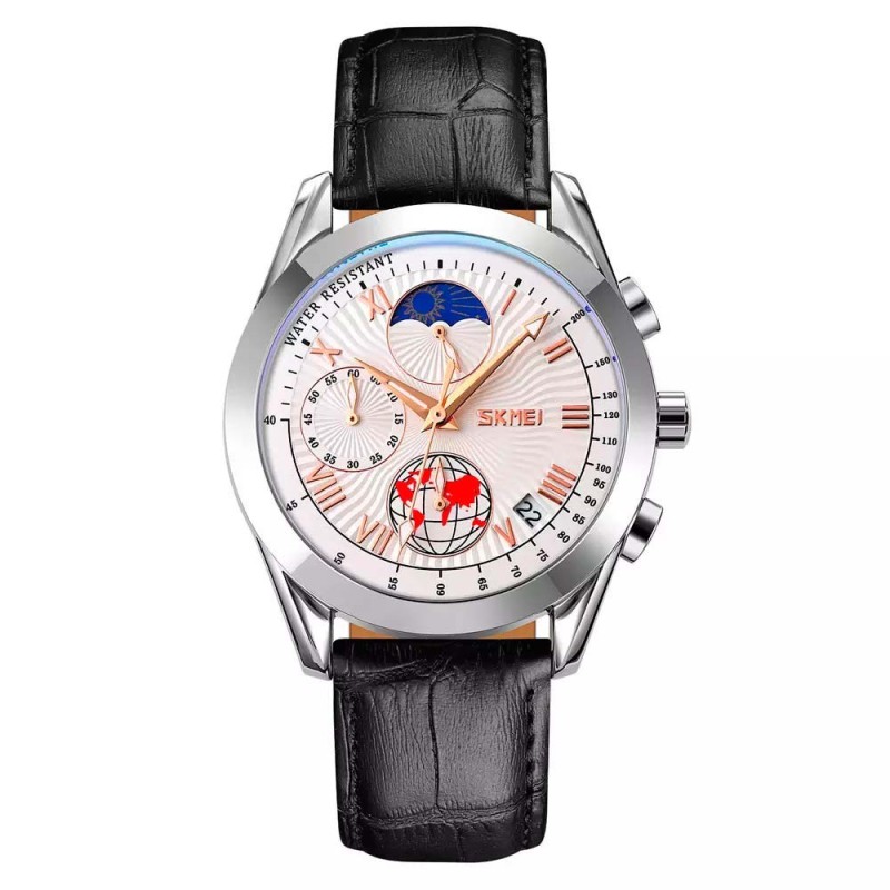 Reloj SKMEI Moon 9236 Analógico Crono Fechador Fase Lunar - Plata