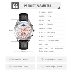 Reloj SKMEI Moon 9236 Analógico Crono Fechador Fase Lunar - Plata