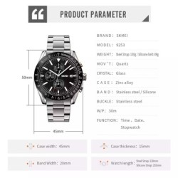 Reloj SKMEI Cronos 9253 Analógico Cronómetro Fechador - Negro Plata