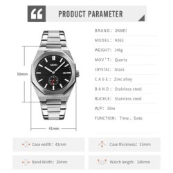 Reloj SKMEI Octa 9262 Analógico Fechador Esfera Seg - Plata Negro
