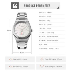 Reloj SKMEI Octa 9262 Analógico Fechador Esfera Seg - Plata Blanco