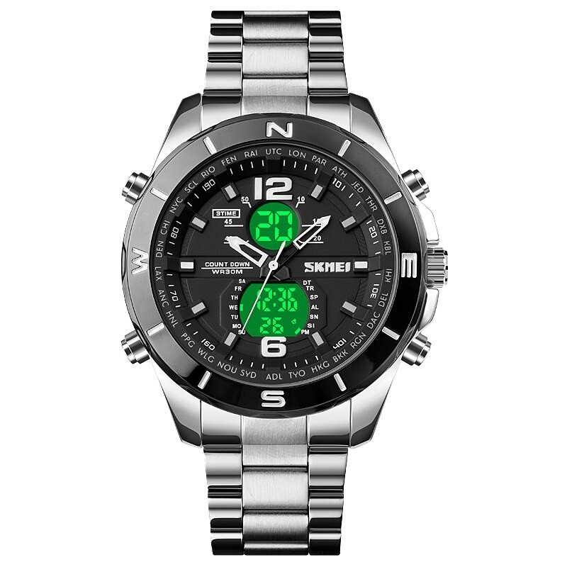 Reloj SKMEI Count 1670 Hibrido 3 horarios Multifunción - Plata