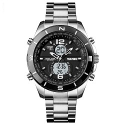 Reloj SKMEI Count 1670 Hibrido 3 horarios Multifunción - Plata