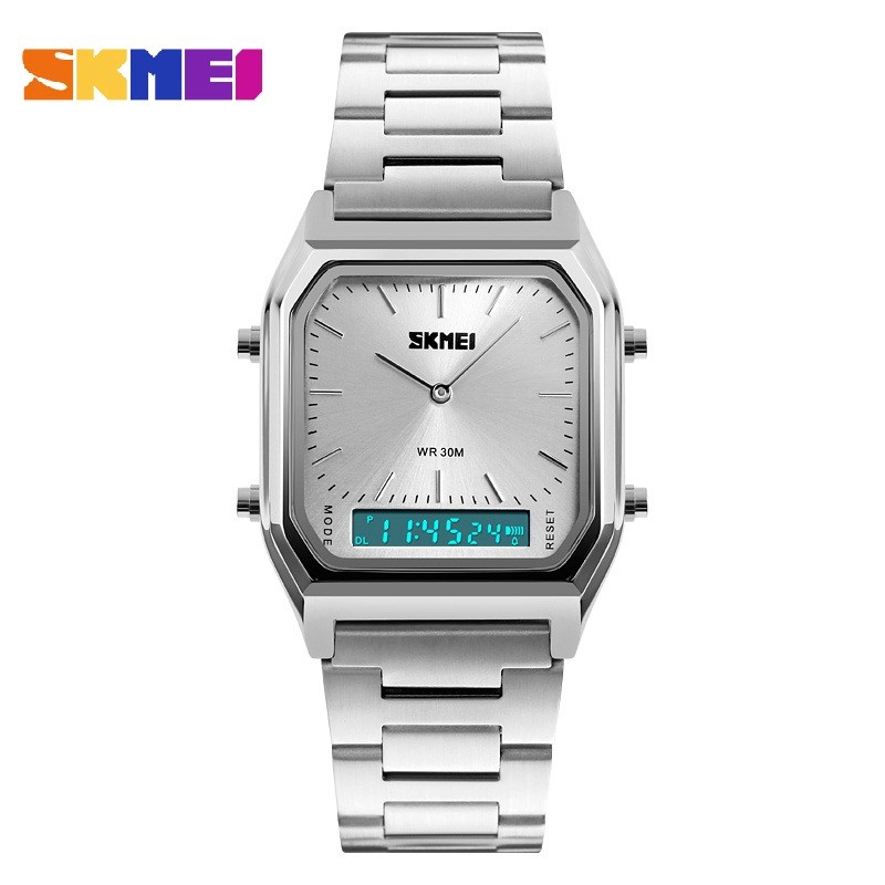 Reloj SKMEI Style 1220 Dual 3 Horarios Crono Fechador Acero - Plata