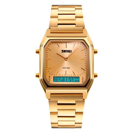 Reloj SKMEI Style 1220 Dual 3 Horarios Crono Fechador Acero - Dorado