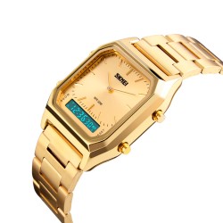 Reloj SKMEI Style 1220 Dual 3 Horarios Crono Fechador Acero - Dorado
