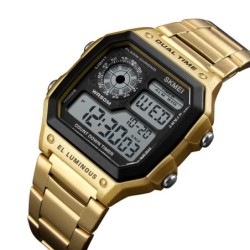 Reloj SKMEI Square 1335 Dual Timer Backlight Correas Acero - Dorado