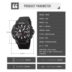 Reloj Skmei 2219 Hombre Dual Deportivo 3 Tiempos Multifunción - Negro