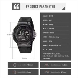 Reloj Skmei 2227 Hombre Dual Deportivo Multifunción 3 Tiempos - Negro