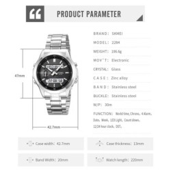 Reloj Skmei 2284 Hombre Dual Elegante Tiempo Mundial LED - Plata