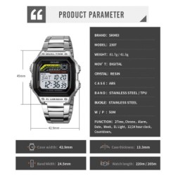 Reloj Skmei 2307 Hombre Digital Deportivo 2 Tiempos Cronómetro - Plata