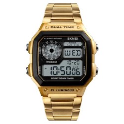 Reloj SKMEI Square 1335 Dual Timer Backlight Correas Acero - Dorado