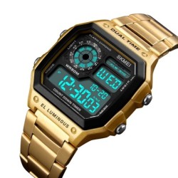Reloj SKMEI Square 1335 Dual Timer Backlight Correas Acero - Dorado