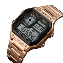 Reloj SKMEI Square 1335 Dual Timer Backlight Correas Acero - Rose Gold
