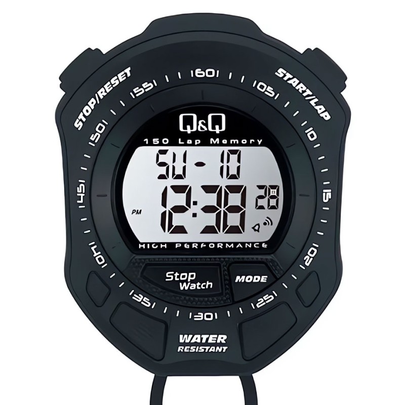 Cronómetro Q&Q MF01J 150 Memorias Rango 10 hrs Resolución 01/100 Negro