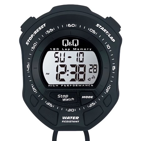 Cronómetro Q&Q MF01J 150 Memorias Rango 10 hrs Resolución 01/100 Negro