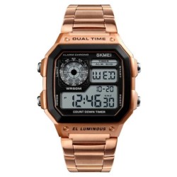 Reloj SKMEI Square 1335 Dual Timer Backlight Correas Acero - Rose Gold