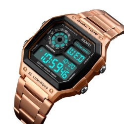 Reloj SKMEI Square 1335 Dual Timer Backlight Correas Acero - Rose Gold