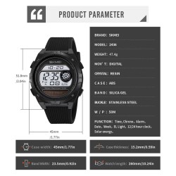 Reloj Skmei Hombre Digital Solar Dual Cronómetro Led Negro - 2436
