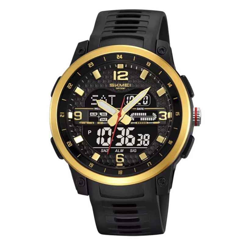 Reloj Skmei Hombre Analógico Digital Casual Triple Hora Dorado - 2401