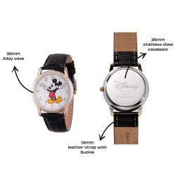 Reloj Unisex Disney Mickey Mouse Analógico Correa Piel Negro - W002755