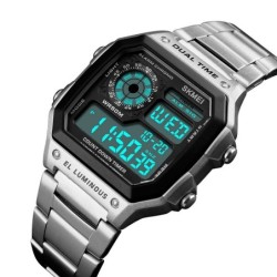 Reloj SKMEI Square 1335 Dual Timer Backlight Correas Acero - Plata