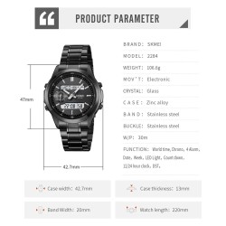 Reloj Hombre Skmei 2284 Dual Elegante Tiempo Mundial LED - Negro