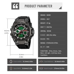 Reloj Hombre Skmei Tank Dual Digital 3 Horarios Multifunción 2417