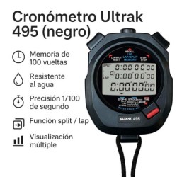 Cronómetro Ultrak 495 Rango 10 Hrs 100 Memorias Duales 01/100 - Negro