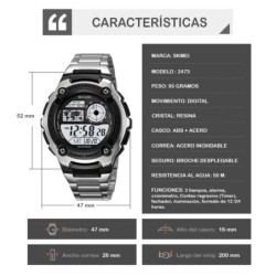 Reloj Skmei Terra Hombre Digital Deportivo Dual Luz LED Acero 2473