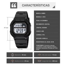 Reloj Skmei Block Hombre Digital Deportivo Alarma Luz Tiempo Dual 2543