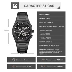 Reloj Skmei Octane Hombre Ana-Digi Casual 3 Tiempos Multifunción 2624