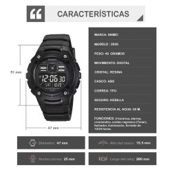 Reloj Skmei Black Hawk Hombre Digital Deportivo Multifunción 2636