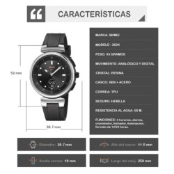 Reloj Skmei Zenith Hombre Analógico Digital Casual Alarma Negro 2634