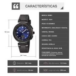 Reloj Skmei Zenith Hombre Analógico Digital Casual Alarma Azul 2634