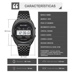 Reloj Skmei Retro Hombre Digital Casual Multifunción Acero Negro 2653
