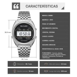 Reloj Skmei Retro Hombre Digital Casual Multifunción Acero Plata 2653