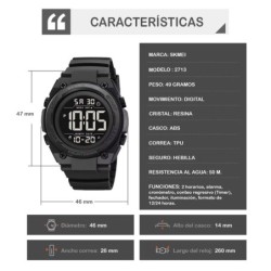 Reloj Skmei Trooper Hombre Digital Deportivo Dual Alarma Negro 2713