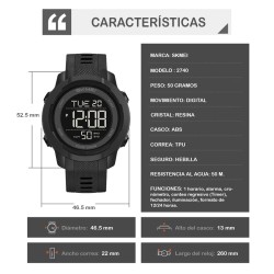 Reloj SKMEI 2740 Hombre Digital Deportivo Multifunción Táctico Negro