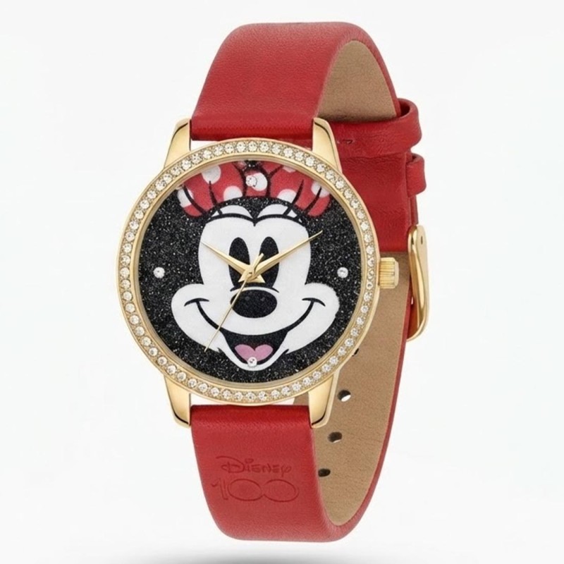 Reloj Disney Minnie Mouse 100 Años Analógico Cuarzo Mujer Rojo