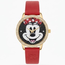 Reloj Disney Minnie Mouse 100 Años Analógico Cuarzo Mujer Rojo